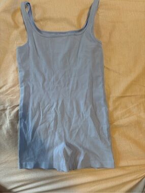 Seamless Ribbed Light Blue Sleep Romper